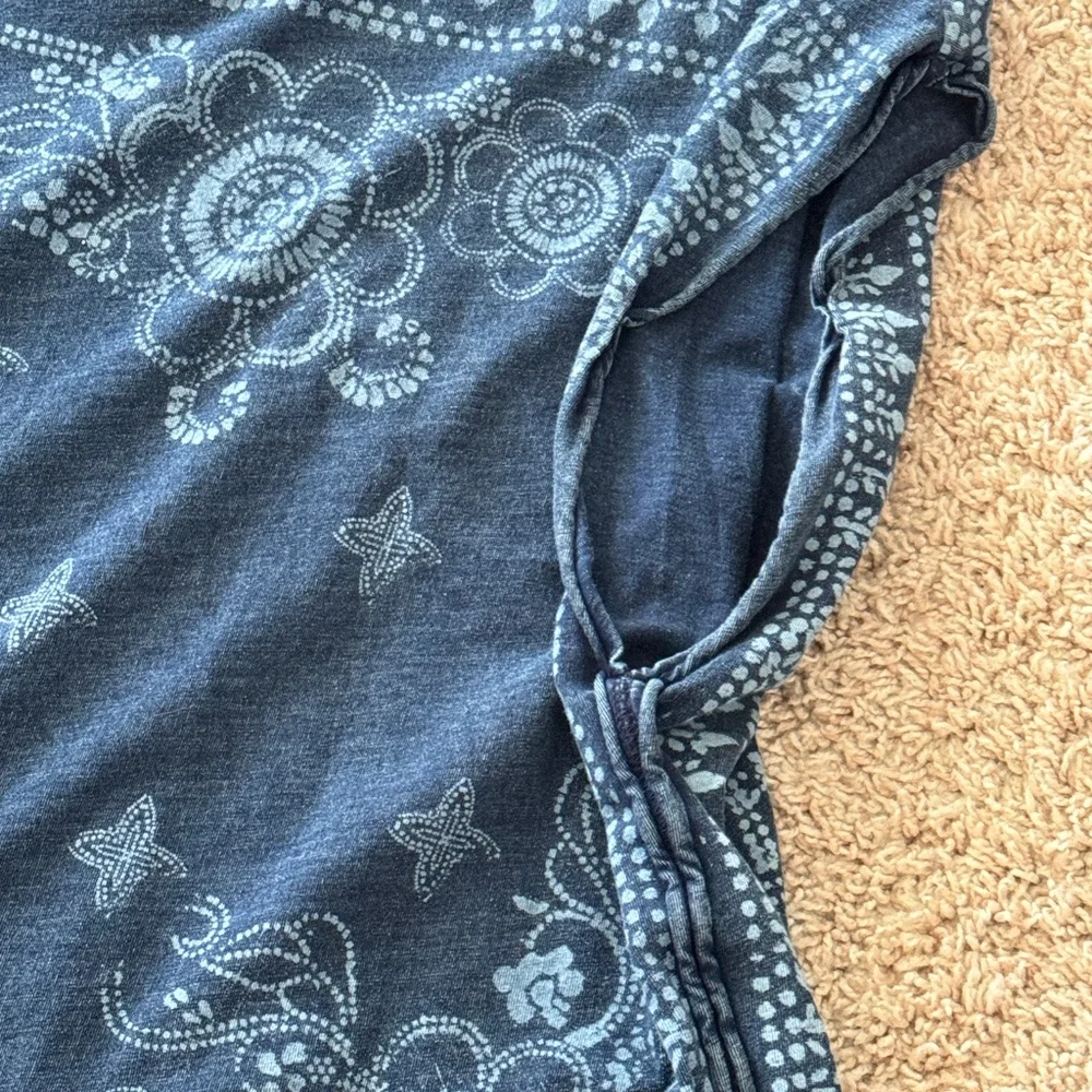 Free People Navy Blue Bandana Print Short Sleeve Tunic